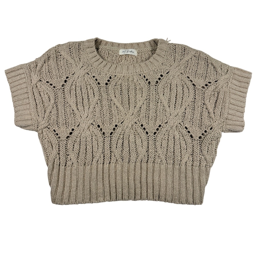 NWT M. Fredric Cali Crochet Top Taupe Short‎ Sleeve Sweater Womens Large
